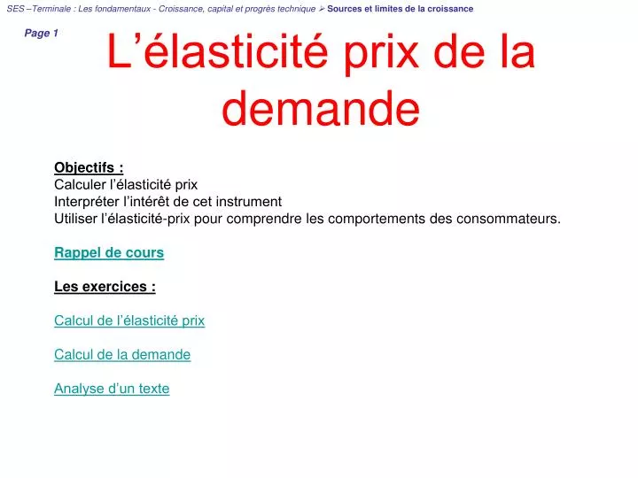 PPT - L'élasticité prix de la demande PowerPoint Presentation, free  download - ID:4961552