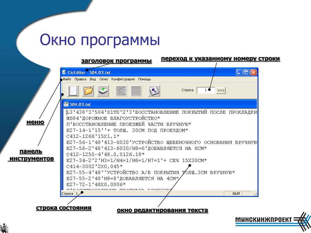 Ввести название программы. Меню программы. Заголовок приложения. Программные заголовки. Строка состояния в браузере.