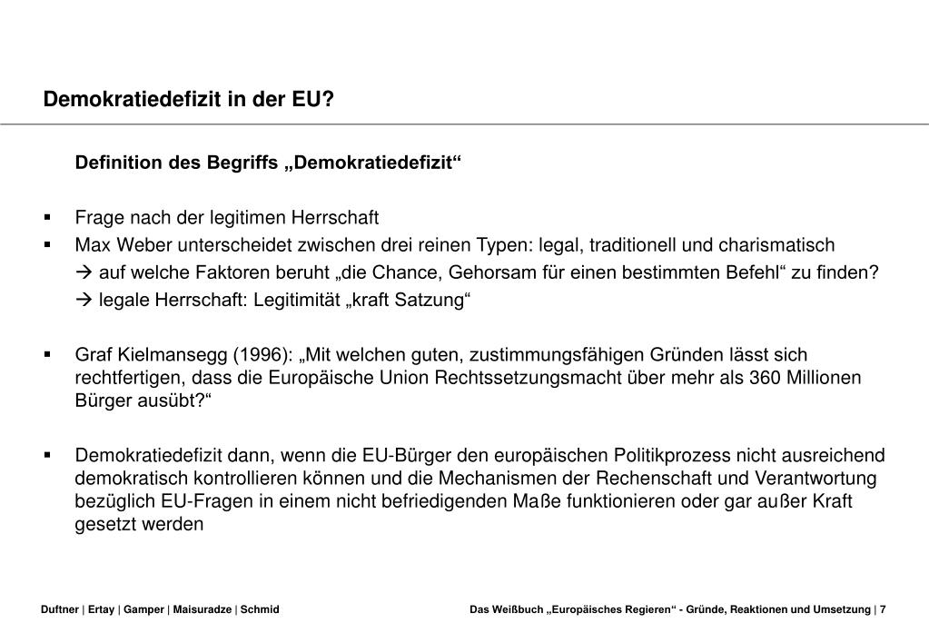 PPT - Das Weißbuch „Europäisches Regieren“ Gründe, Reaktionen und