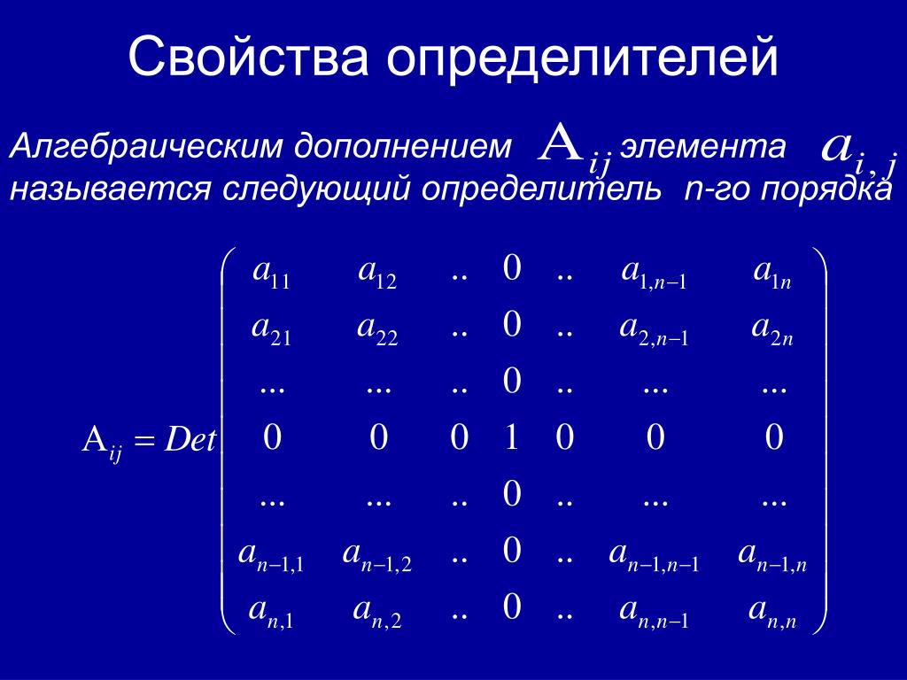 Определитель матрицы n-ОГО порядка. Определитель н-го порядка формула. Формула определителя матрицы n го порядка.