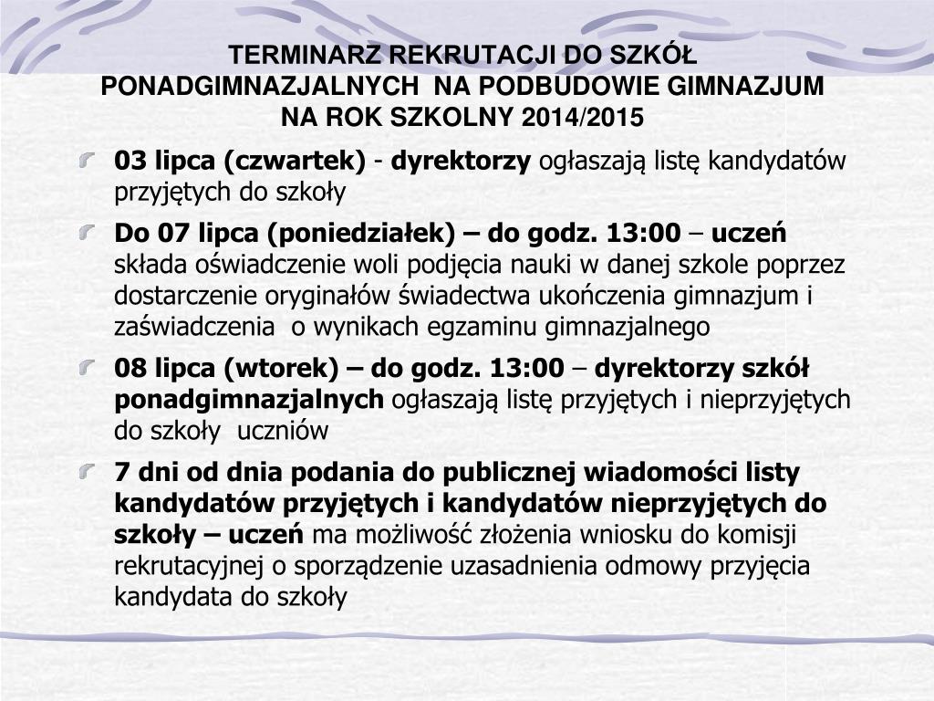 Kiedy Wyniki Rekrutacji Do Szkół Ponadgimnazjalnych PPT - Zasady rekrutacji do szkół ponadgimnazjalnych PowerPoint