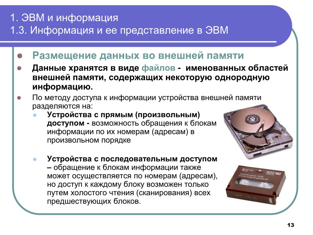 Запись информации компьютером. Представление информации в ЭВМ. Информация о ЭВМ. Представление данных в памяти ЭВМ. Представление структур данных во внешней памяти компьютера.