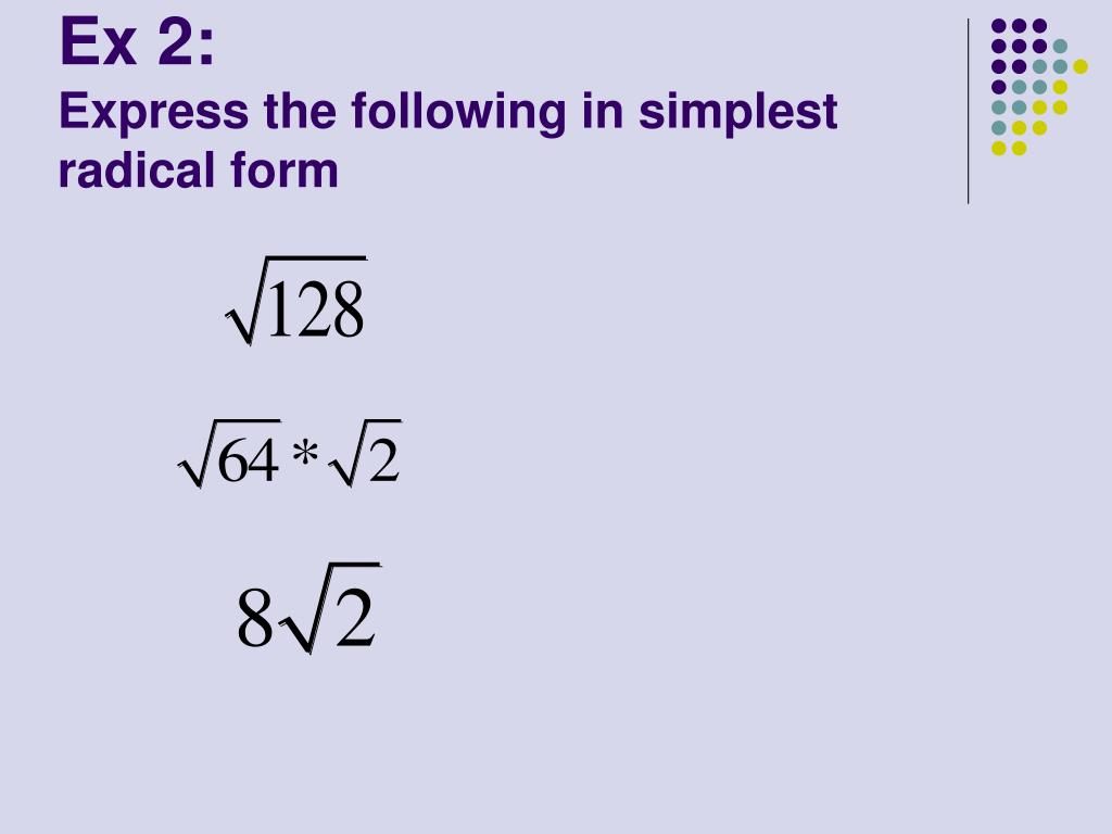 Square Root Of 128 In Simplest Radical Form