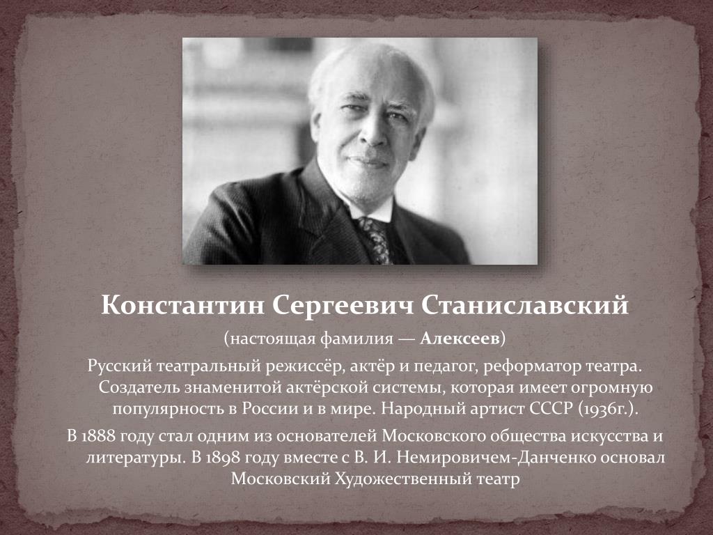 Станиславский Константин Сергеевич создатель актерской системы