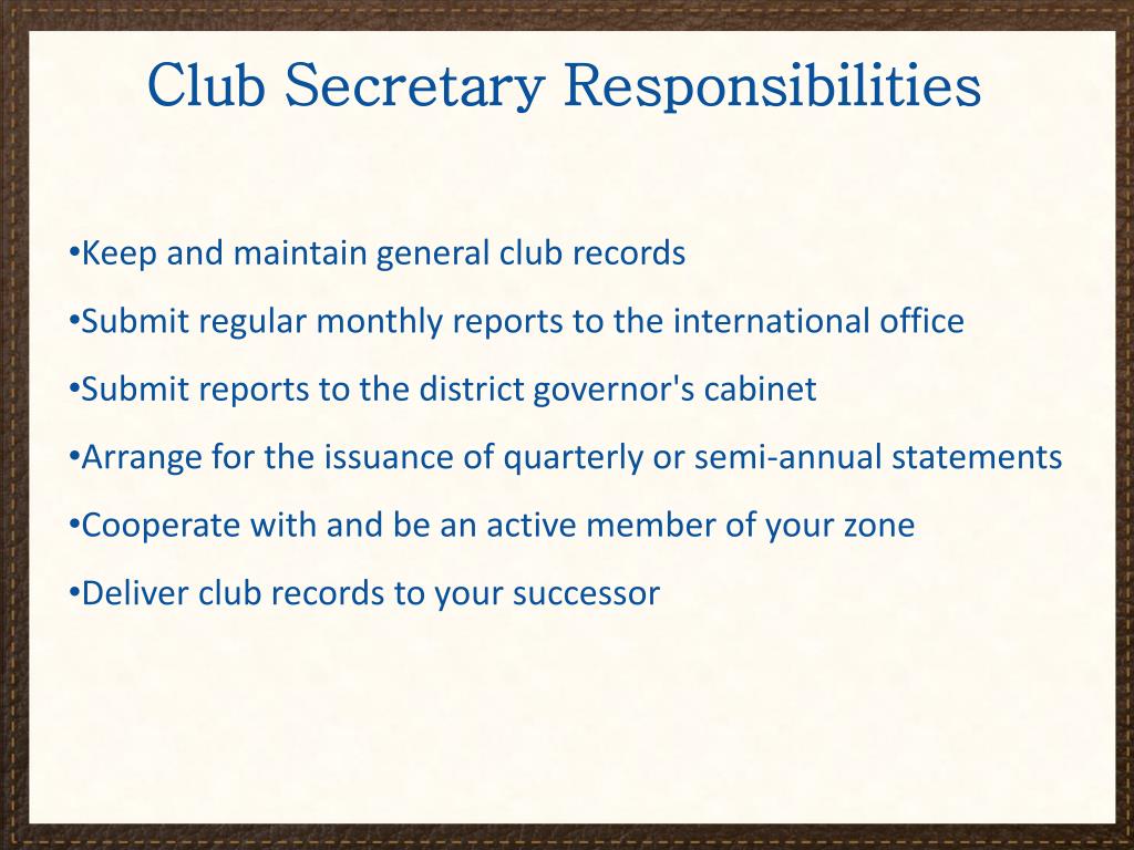 Sports club secretary job description
