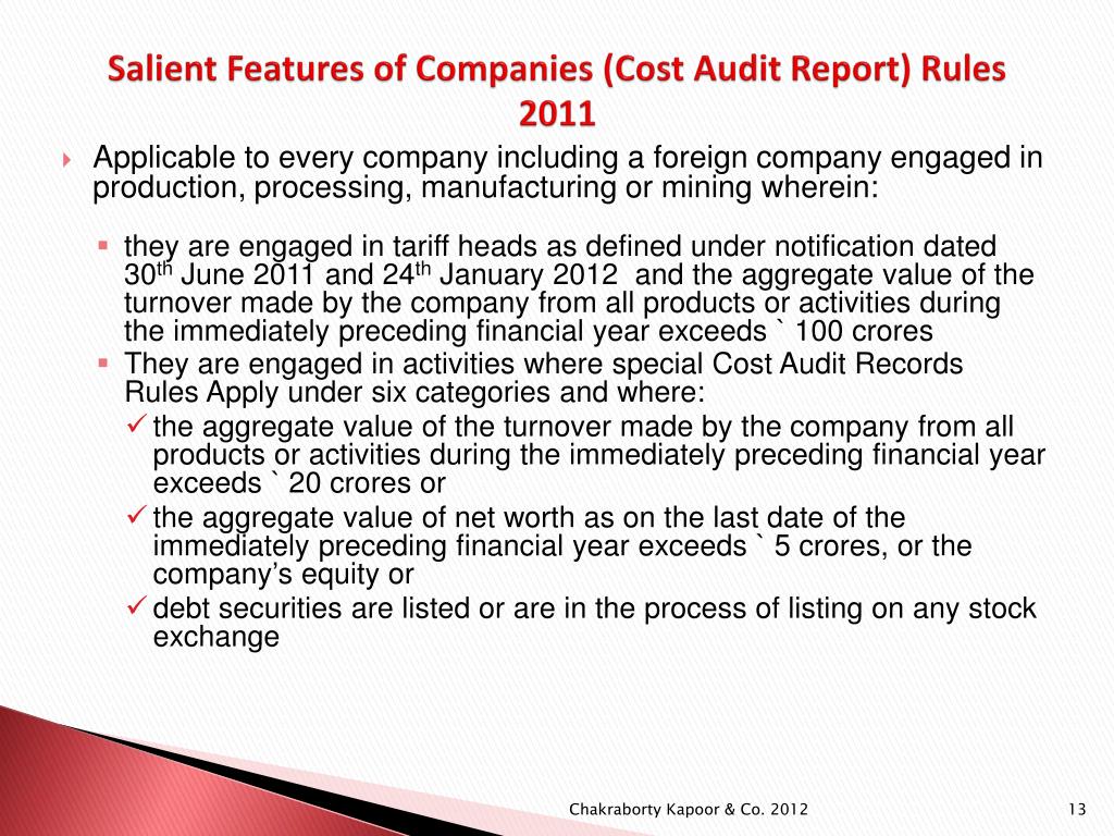 PPT Cost Accounting Records & Audit Rules A Technical Overview