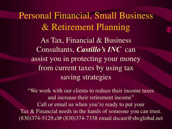 personal financial small business retirement planning n.
