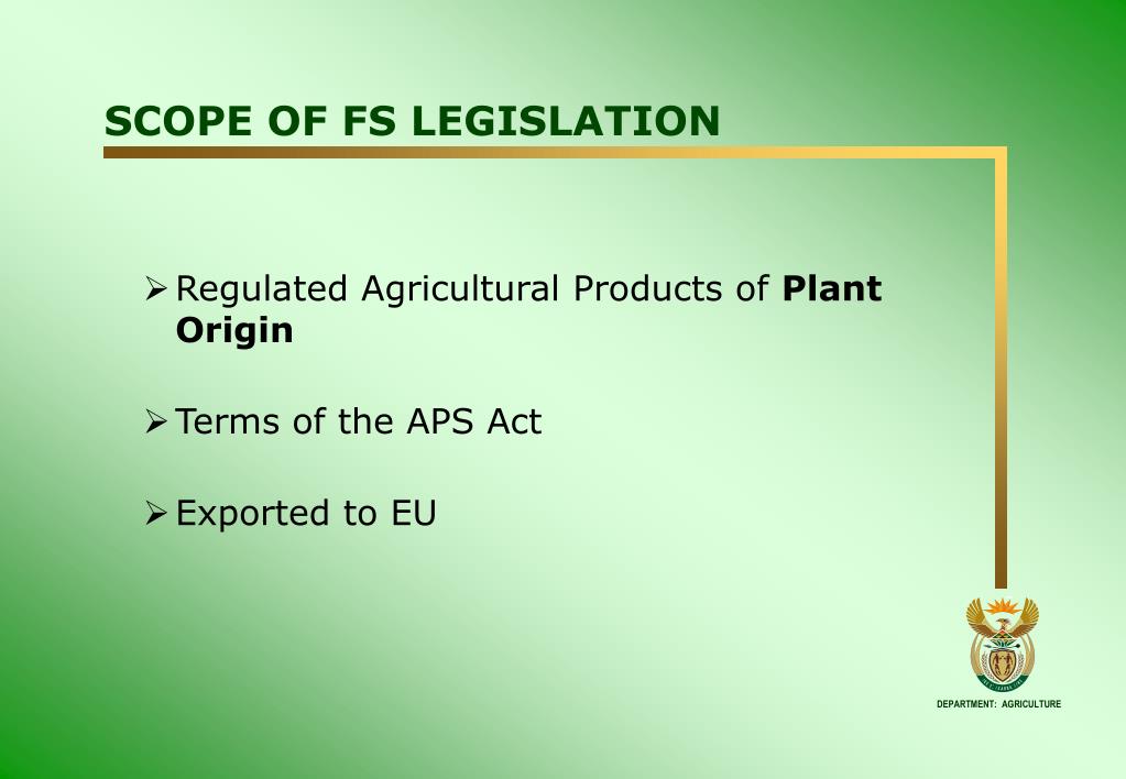 PPT NATIONAL DEPARTMENT OF AGRICULTURE DIRECTORATE FOOD SAFETY & QUALITY ASSURANCE PowerPoint