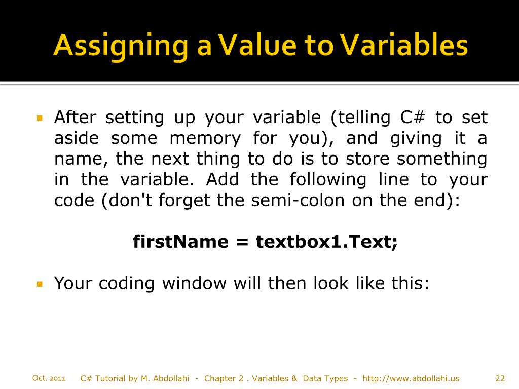 PPT - Chapter 2. Variables & Data Types in C#.NET PowerPoint ...