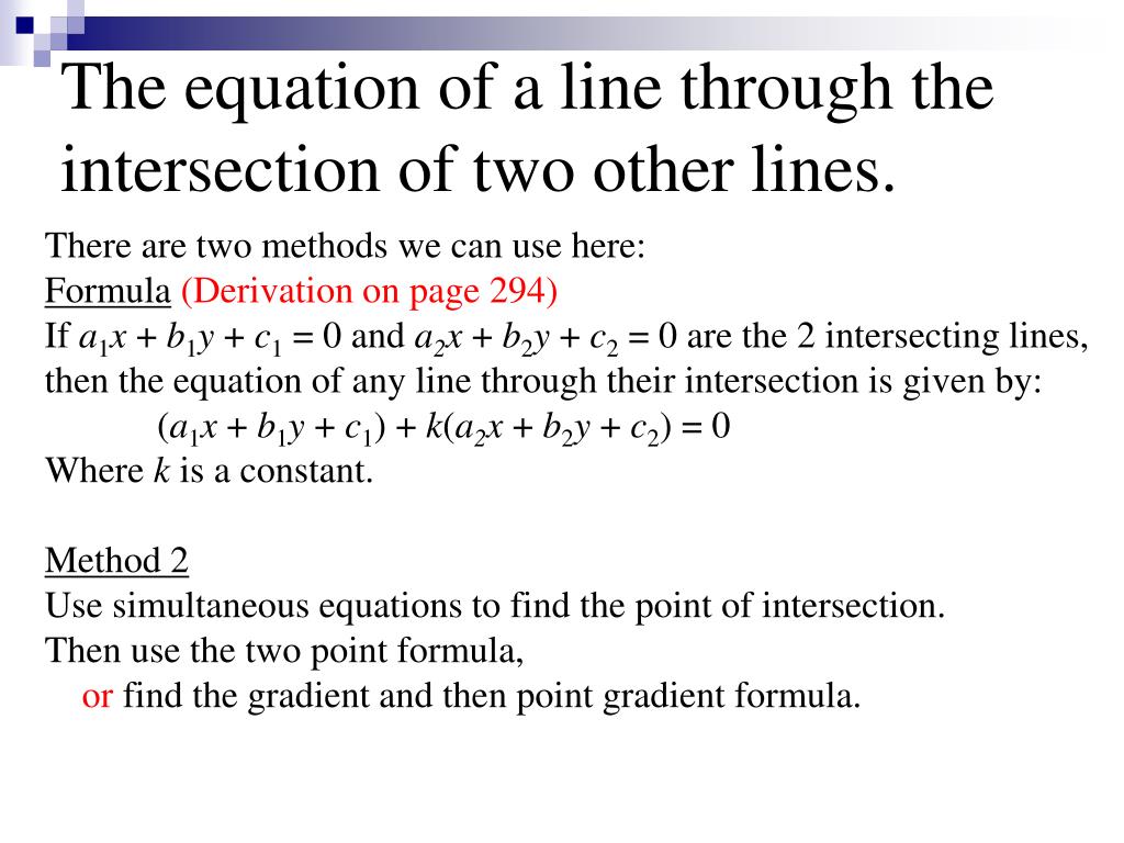 Ppt The Equation Of A Line Through The Intersection Of Two Other Lines Powerpoint Presentation Id