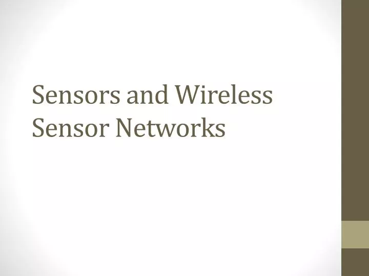 sensors and wireless sensor networks n.