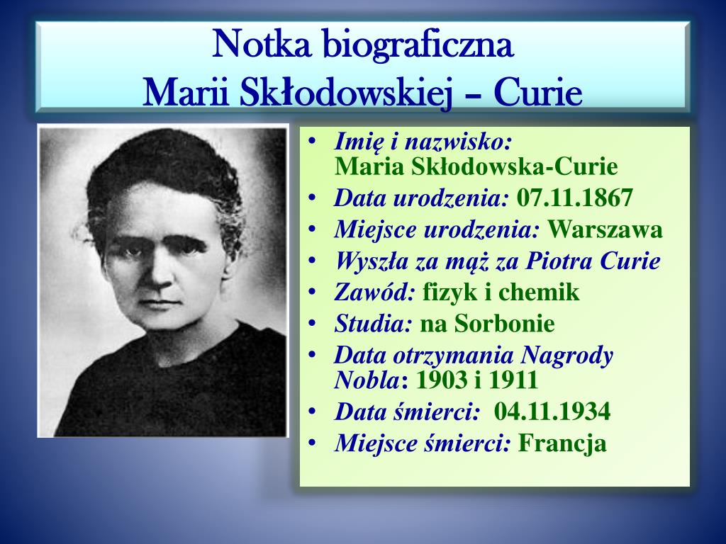 Plakat O Marii Skłodowskiej Curie PPT - Rok 2011 Rokiem Marii Skłodowskiej-Curie PowerPoint Presentation