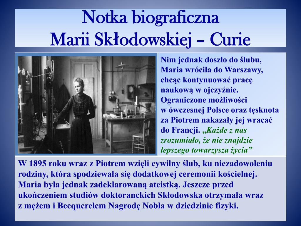 Informacje O Marii Skłodowskiej Curie Po Angielsku PPT - Rok 2011 Rokiem Marii Skłodowskiej-Curie PowerPoint Presentation