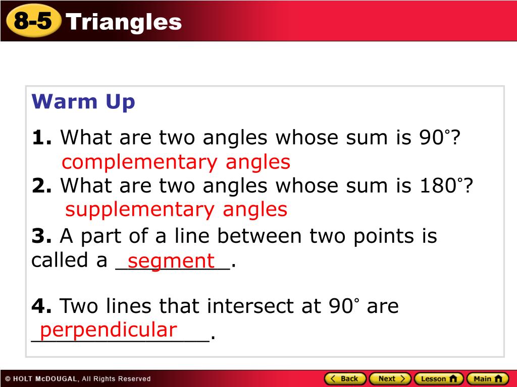 PPT Warm Up 1 What Are Two Angles Whose Sum Is 90 2 What Are Two 