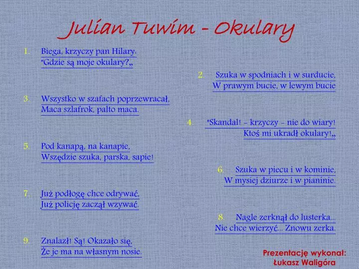 PPT - Julian Tuwim - Okulary PowerPoint Presentation, free download -  ID:5031659