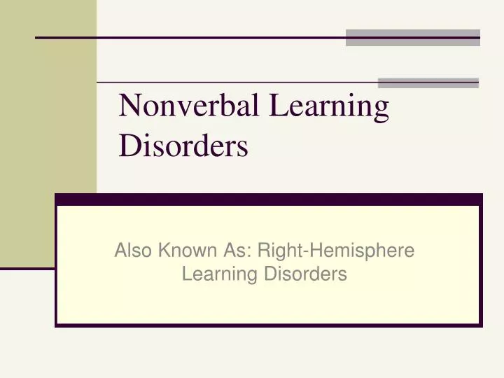 nonverbal learning disorders n.