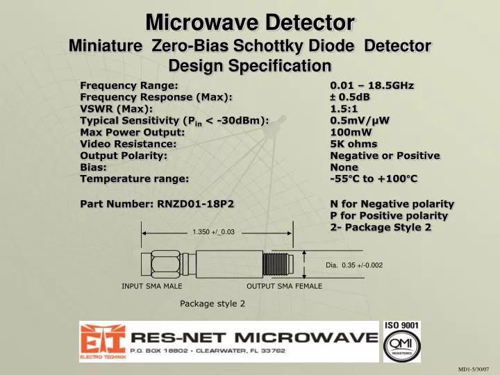 microwave detector miniature zero bias schottky diode detector design specification n.
