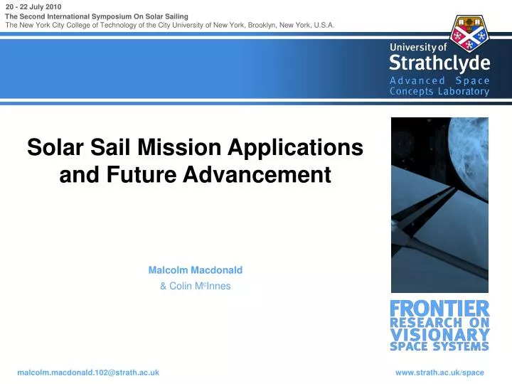 solar sail mission applications and future advancement n.