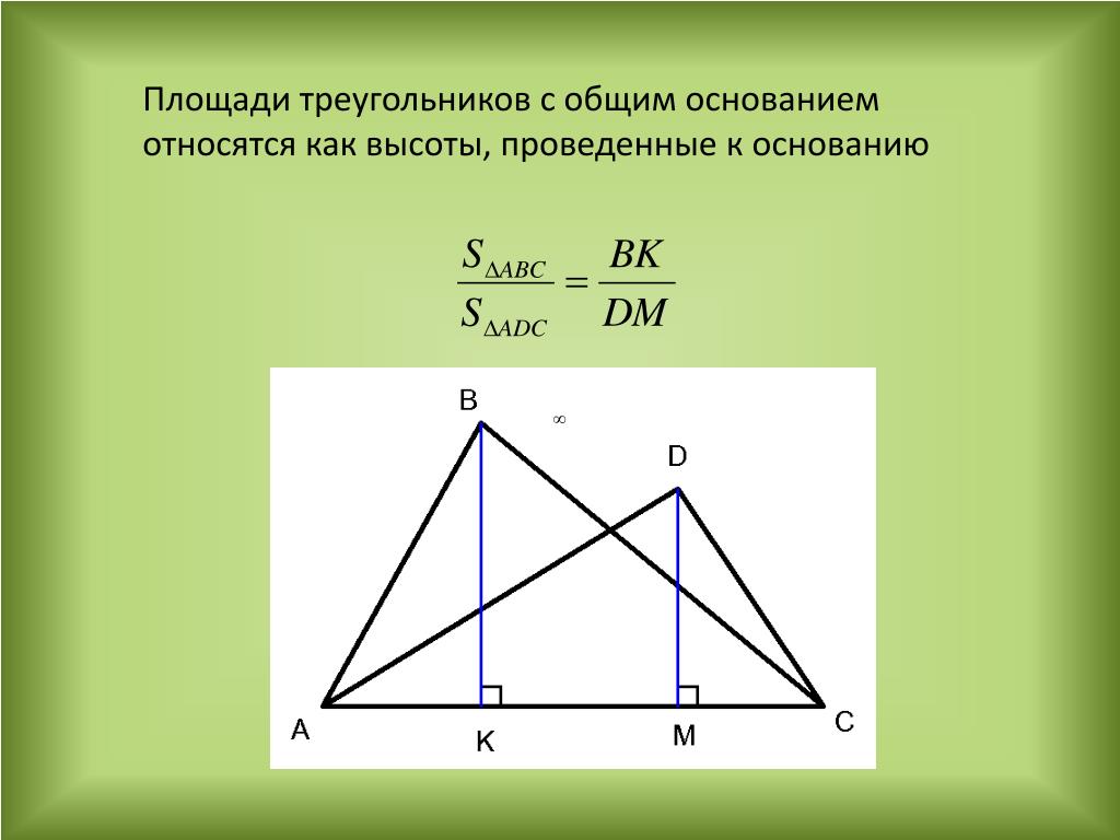 Треугольники имеющие общую высоту. Площади треугольников с общим основанием. Отношение площадей треугольников с общей высотой. Площади треугольников с общей высотой. Отношение площадей треугольников с общим основанием.