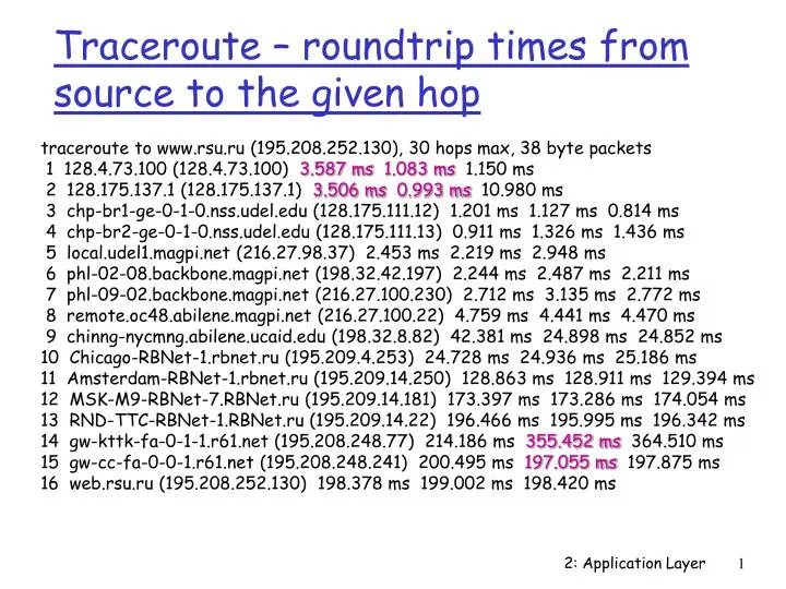round trip times traceroute