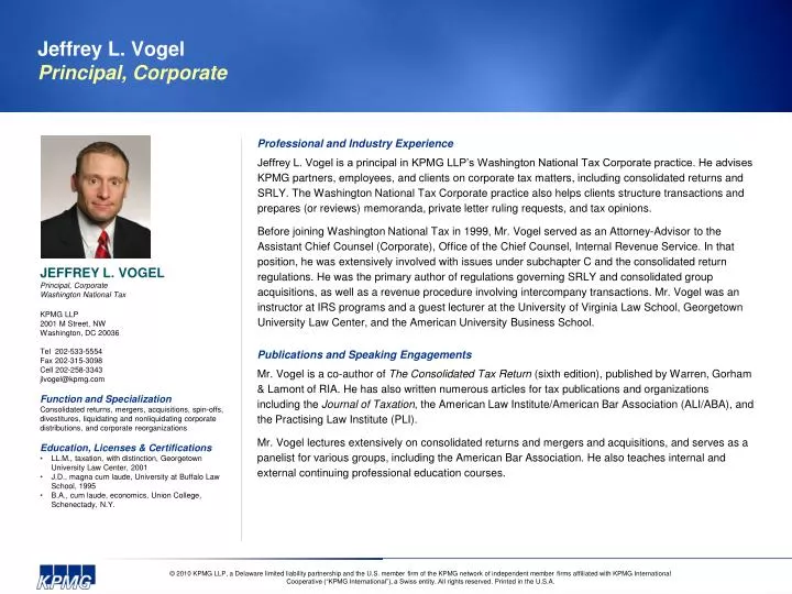 eerste shampoo bidden PPT - Jeffrey L. Vogel Principal, Corporate PowerPoint Presentation, free  download - ID:5065094