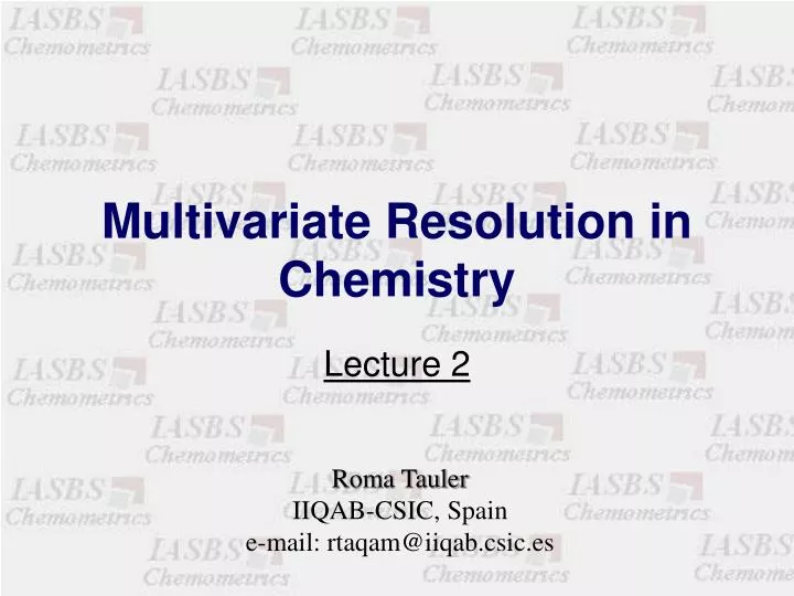 multivariate resolution in chemistry n.