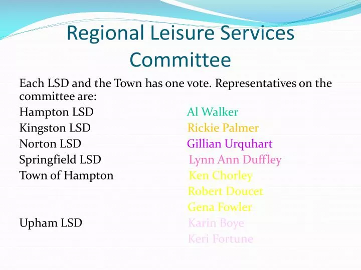 regional leisure services committee n.