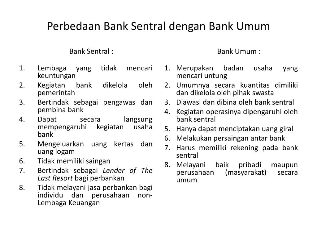 Perbedaan Bank Umum dan Bank Sentral