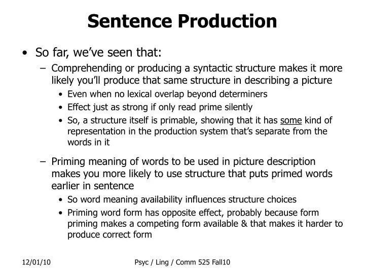 thematic role assignment sentence production