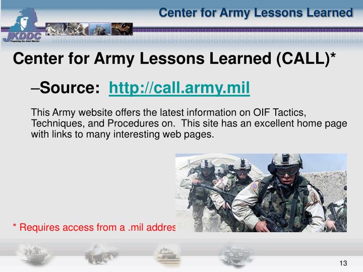 Center For Army Lessons Learned Call – TLWK