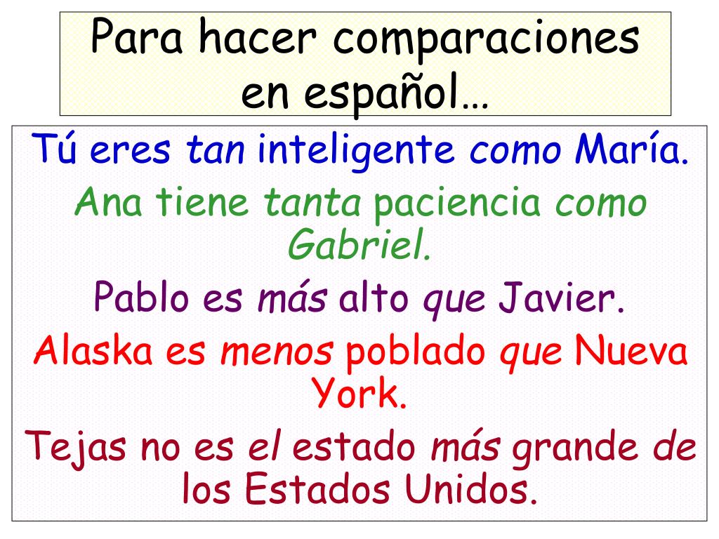 Hacer Comparaciones En EspaÃ±ol Armes