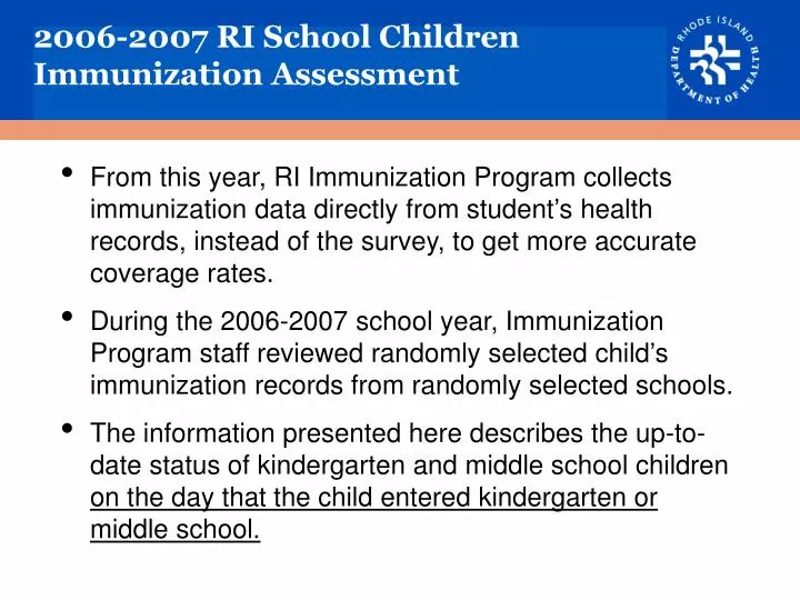 PPT 2006 2007 RI School Children Immunization Assessment PowerPoint 
