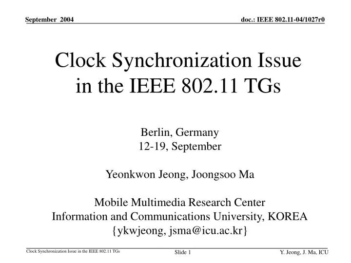 PPT Clock Synchronization Issue in the IEEE 802.11 TGs PowerPoint