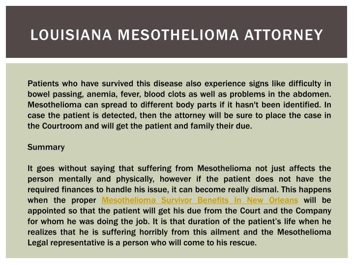 PPT  Mesothelioma Survivor Benefits In Louisiana PowerPoint Presentation  ID:5116484