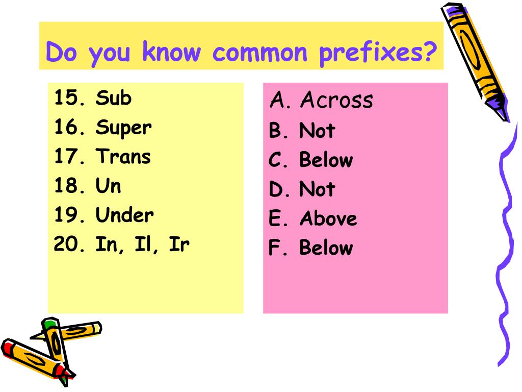 Half again. Префикс sub. Префикс пре. Non prefix. Common prefixes.