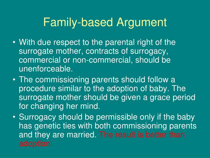 ethical arguments on surrogacy Surrogacy is not inherently exploitative exploitation can be minimized the argument that surrogacy is exploitative rests primarily on the economic conditions of a woman that might cause her to involuntarily offer her body in surrogacy in exchange for money yet, this does not mean that surrogacy is inherently exploitative and is not. ethical arguments on surrogacy Surrogacy is not inherently exploitative exploitation can be minimized the argument that surrogacy is exploitative rests primarily on the economic conditions of a woman that might cause her to involuntarily offer her body in surrogacy in exchange for money yet, this does not mean that surrogacy is inherently exploitative and is not.