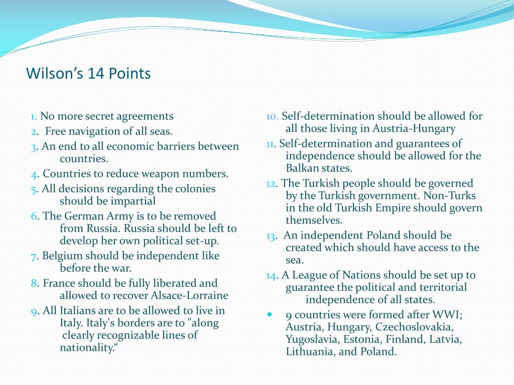 PPT - Peace Process, The Big 4, Goals of The Treaty, Wilson’s 14 points ...