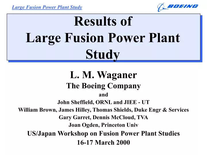 results of large fusion power plant study n.