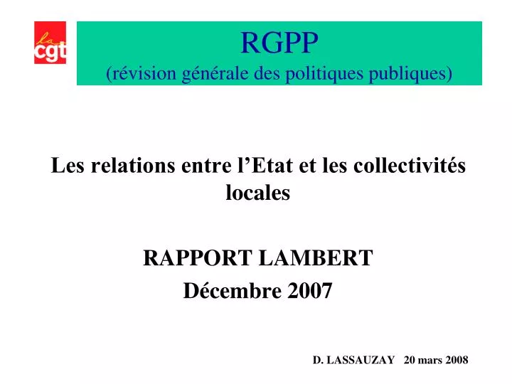 PPT - RGPP (révision générale des politiques publiques) PowerPoint ...