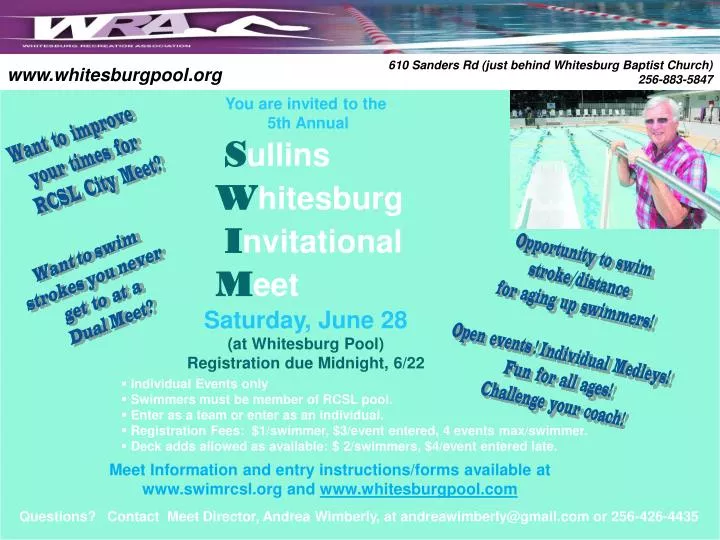 PPT Questions? Contact Meet Director, Andrea Wimberly, at