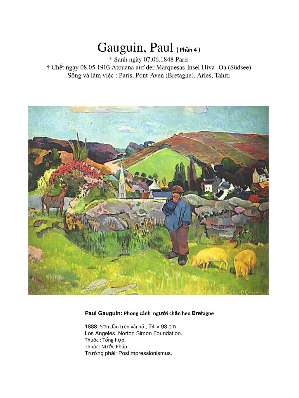 PPT - Paul Gauguin: Phong cảnh ng ườ i ch ă n heo Bret agne PowerPoint  Presentation - ID:5142576