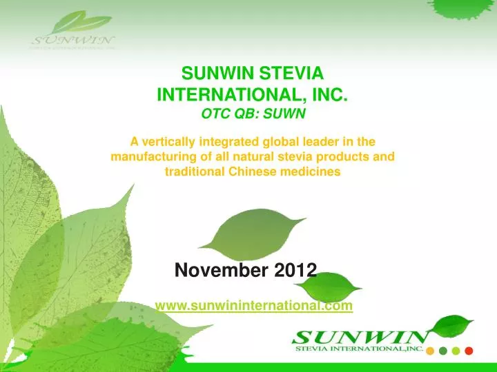 Sunwin Stevia Intl Inc