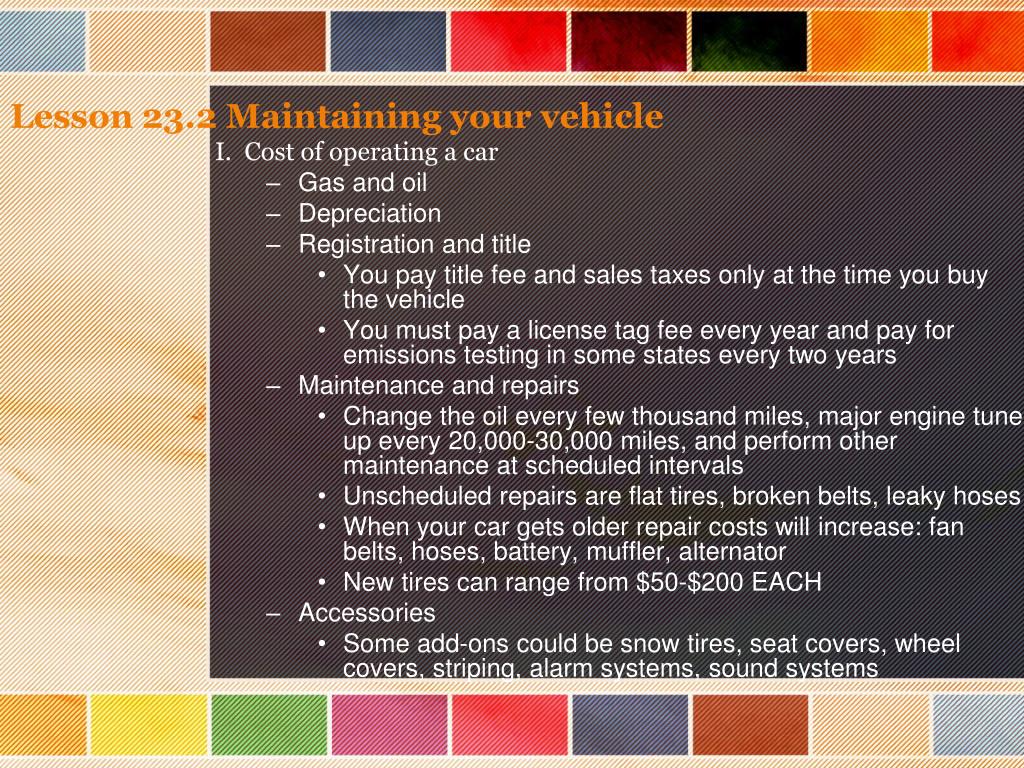 PPT - Chapter 23: Buying and Caring for a Vehicle PowerPoint ...