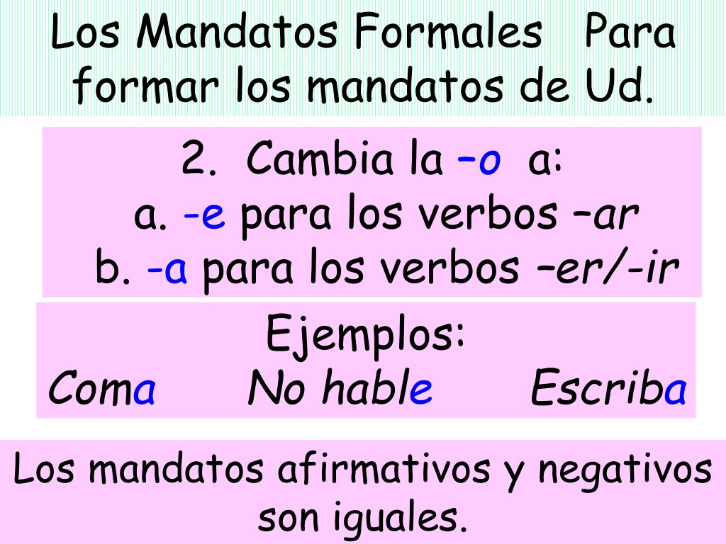 PPT - Los Mandatos Formales (Usted/Ustedes Commands) PowerPoint ...