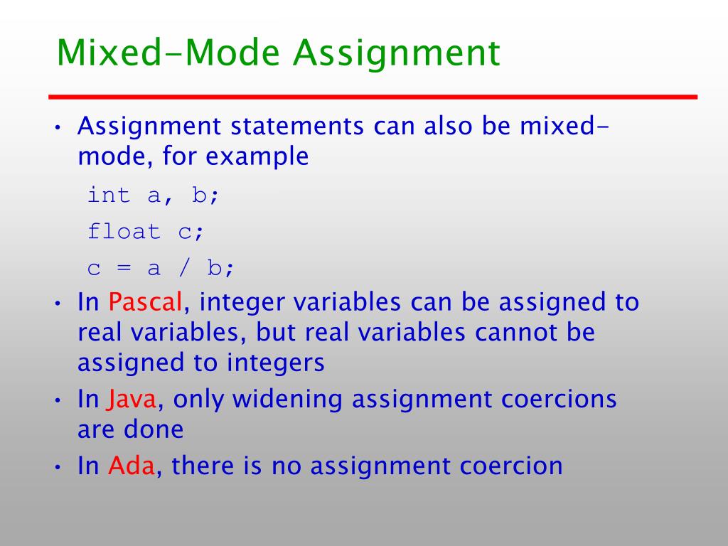 mixed mode assignment in java
