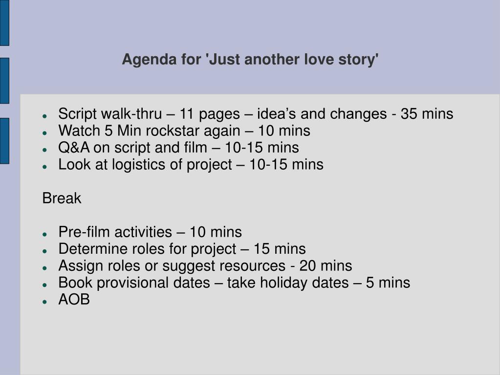Ppt Agenda For Just Another Love Story Powerpoint Presentation