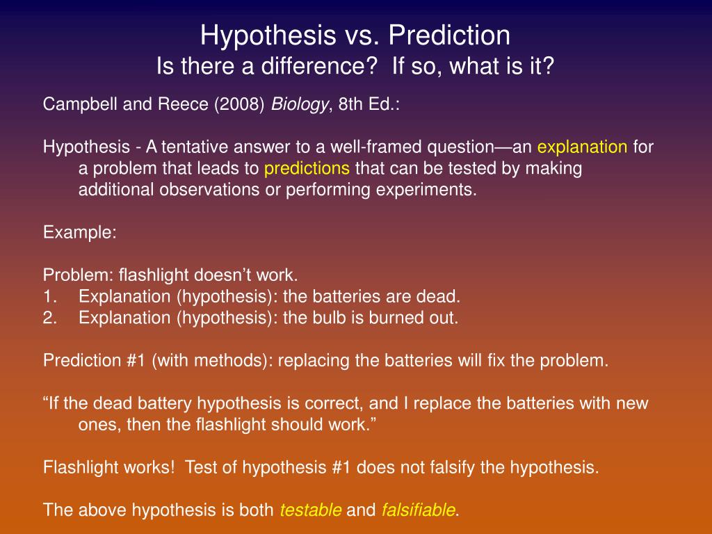 develop a hypothesis or prediction example