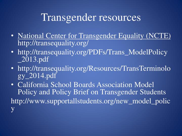 Share resources for the transgendered commit error Resources for the transgendered agree