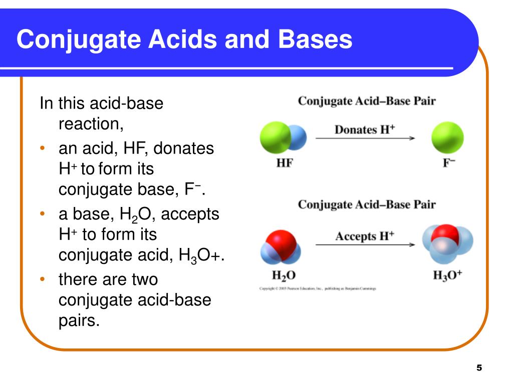 H+ toform its conjugate base, F-. * a base, H2O, accepts H+ to form its con...