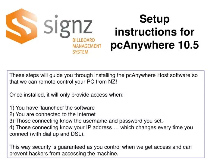 PPT - Setup instructions for pcAnywhere 10.5 PowerPoint Presentation, free  download - ID:5176742